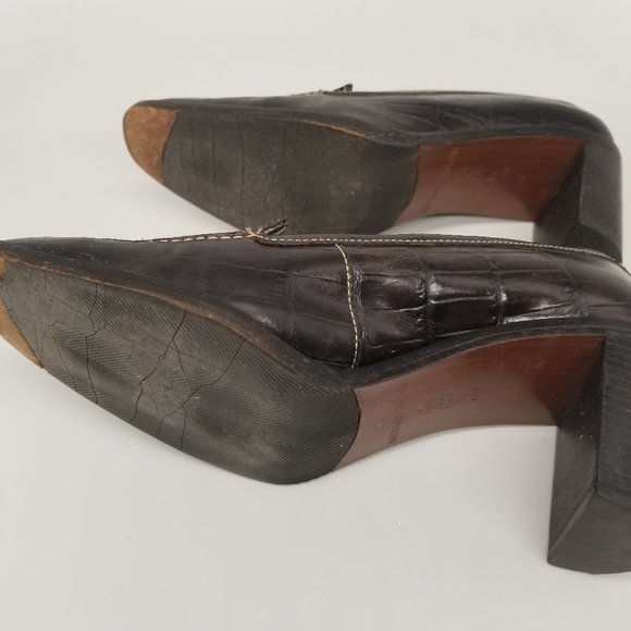 ANTONIO MELANI ITALIAN BROWN ALLIGATOR PATTERNED LEATHER LOAFERS WITH 2.5" HEEL - Picture 5 of 6